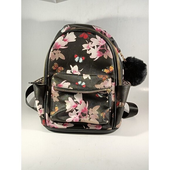 Like Dreams Mini Backpack Black Pink Floral - Picture 1 of 12